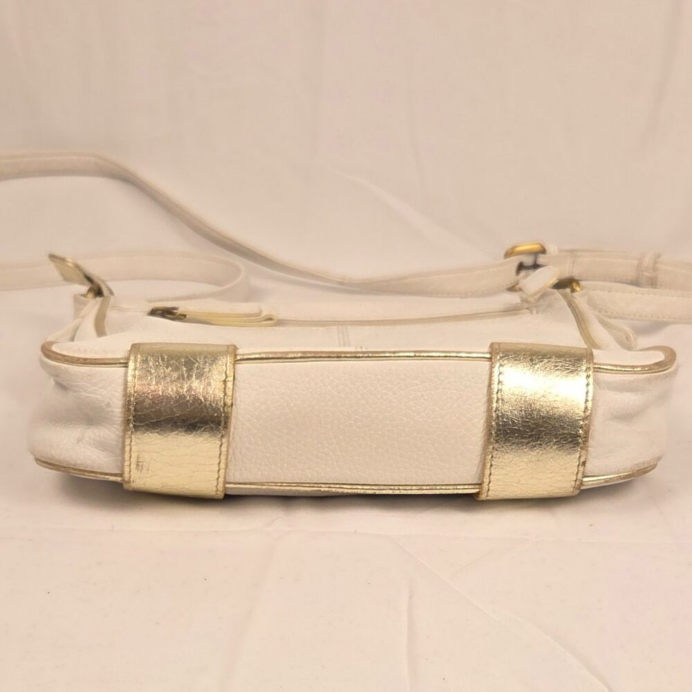 Rare Vintage Sharif 1980s White & Gold Leather Crossbody Bag Map Print Interior - Picture 7 of 15